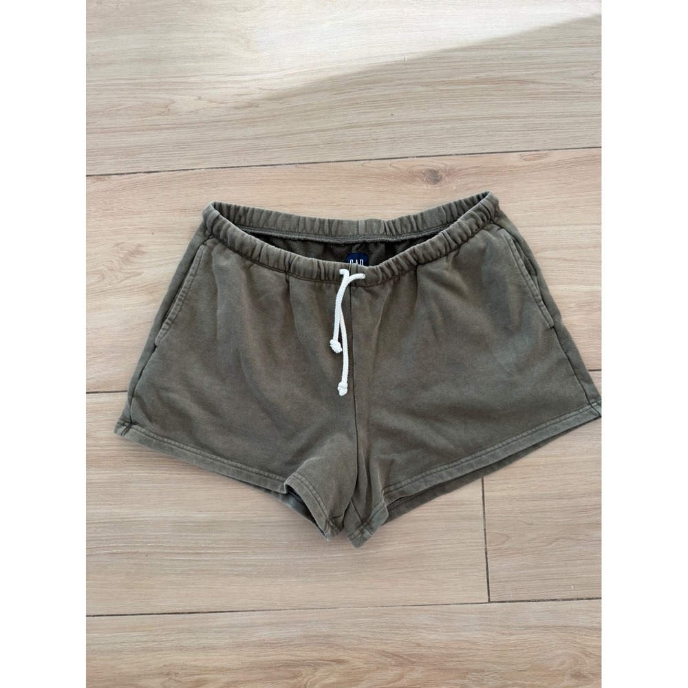 Gap Women Olive Green Fleece Sweat Shorts Elastic Waist Pockets Size L